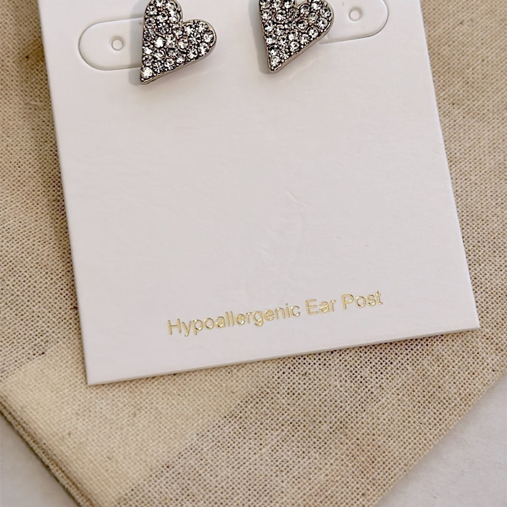 J Crew Pavé crystal heart stud earrings - Picture 5 of 8